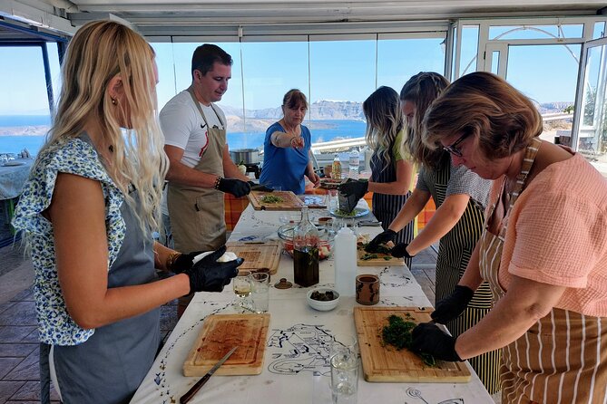 Cooking Class and Wine Tasting in Santorini - The verandah meal and black-beach view