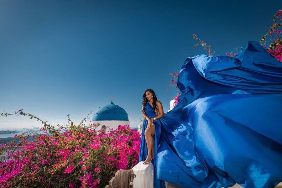 Flying dress Photoshoot in Santorini with Hotel Pickup - Pickup takes the strain out of island logistics