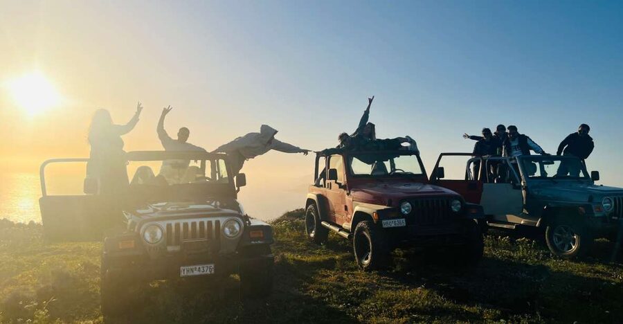 From Fira: Santorini Wrangler Jeep Convoy Tour & Villages - Dirt tracks from Pyrgos to Megalochori