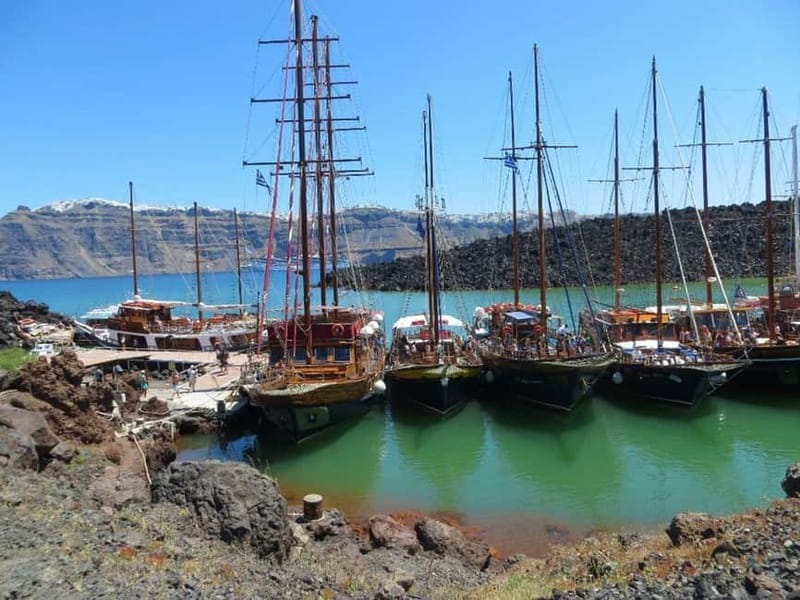 From Thera: Thirasia Cruise w/ Volcano Hike and Hot Springs - A boat day shaped by Santorini’s volcanoes