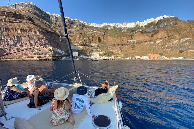 Full Day Santorini Catamaran Private Cruise with meal and transfer - Red Beach and White Beach by Catamaran
