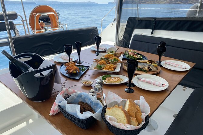 Half Day Premium Catamaran Cruise in Santorini including Oia - Crew service and the feel on board