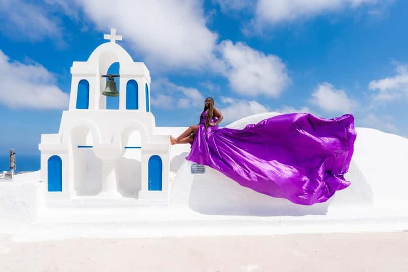 Oia: Santorini Photoshoot with Flying Dress Rental Option - Reaching the Castle for wider views