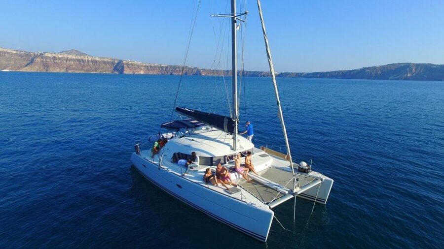 Santorini: 7-Hour Private Catamaran Cruise with Food & Drink - Palea Kameni, Nea Kameni, and the volcano