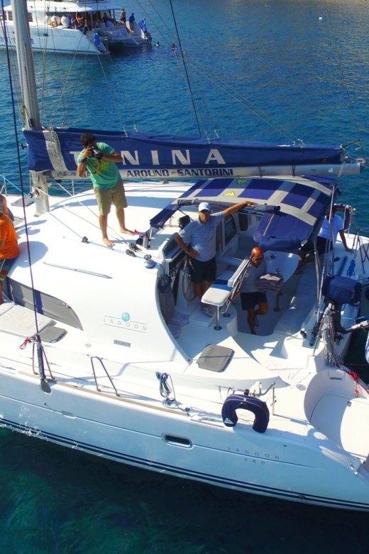 Santorini: 7-Hour Private Catamaran Cruise with Food & Drink - From Thera to Vlychada Marina