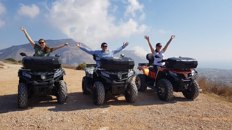 Santorini: ATV guided tour around the South of the island - The Heart of Santorini finishes with Caldera views