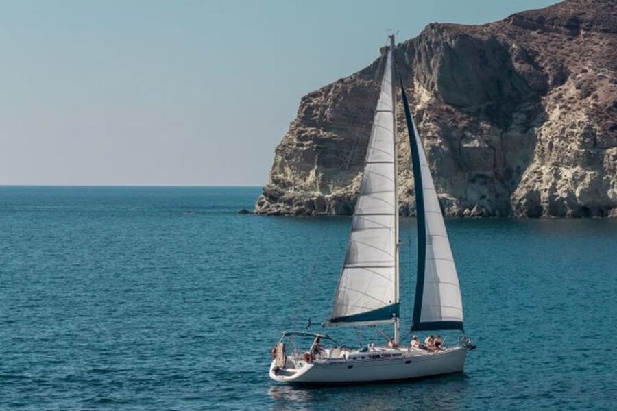 Santorini Caldera: Morning Sailing Cruise with Meal - Red Beach and White Beach from the water