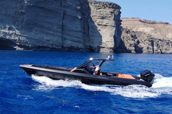 Santorini Caldera: Private Cruise with Speed Boat & Open Bar - Mesa Pigadia is for a rocky-water swim