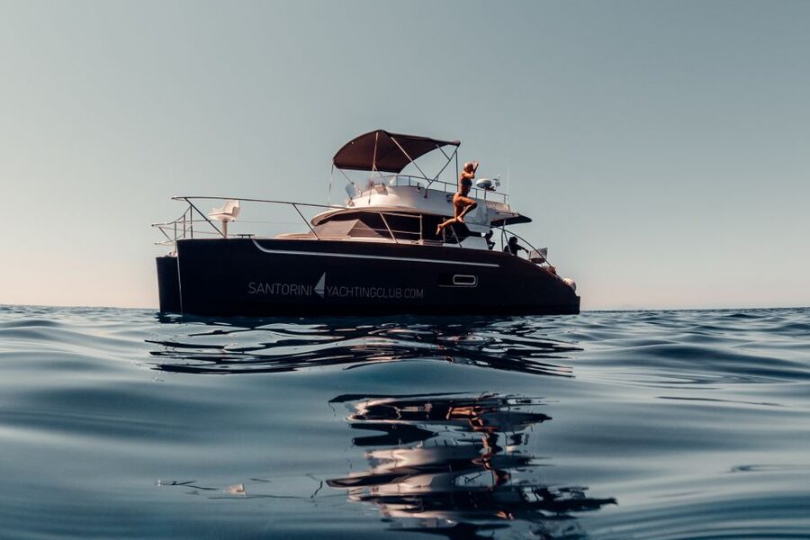 Santorini: Caldera Private Power Catamaran Cruise - Thirassia, Santorini’s quieter neighbor