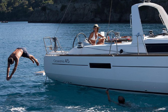 Santorini Caldera Private Sailing Boat Cruise - Mesa Pigadia and another short swim