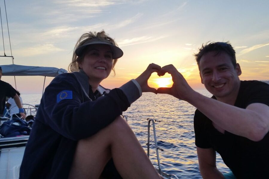 Santorini Caldera: Sunset Sailing Cruise with Meal - Akrotiri Lighthouse and the entrance to the caldera