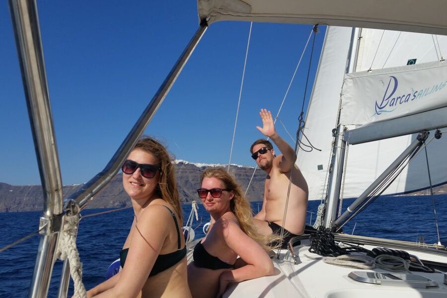 Santorini Caldera: Sunset Sailing Cruise with Meal - Swimming near Mesa Pigadia and Palea Kameni