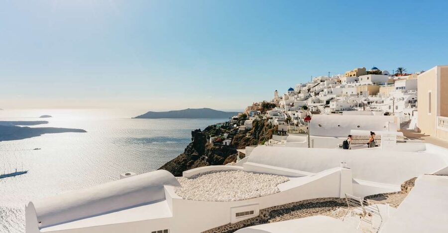 Santorini: Caldera Trail Guided Hike and Sunset Viewing - Imerovigli and the view toward Skaros Rock