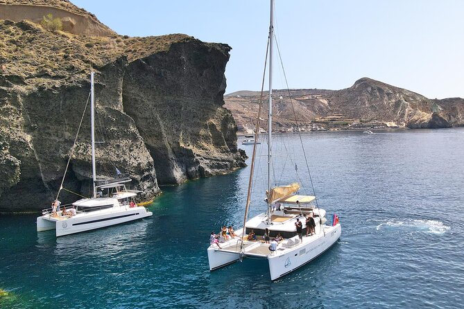 Santorini Catamaran Cruise: with Lunch, BBQ, Open Bar, Transfers - The hot springs and the volcanic caldera