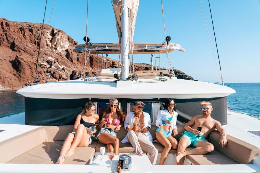 Santorini Catamaran Day Cruise: Lunch, Drinks and Transfers - Mesa Pigadia combines lunch and another swim