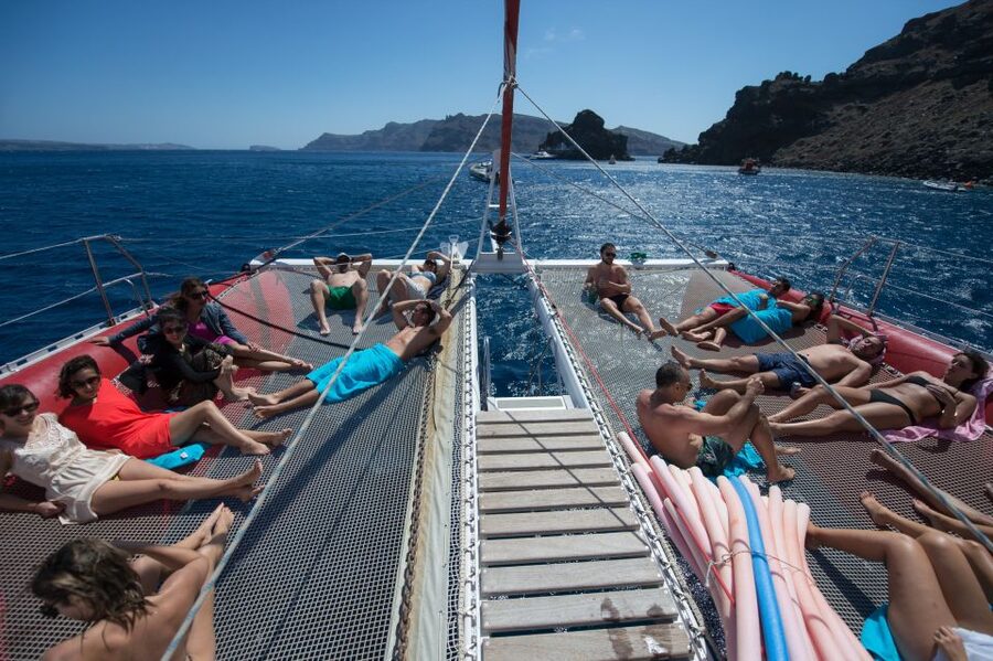 Santorini: Dream Catcher 5-hour Sailing Trip in the Caldera - Through Indian Head Mountain and the Venetian Lighthouse