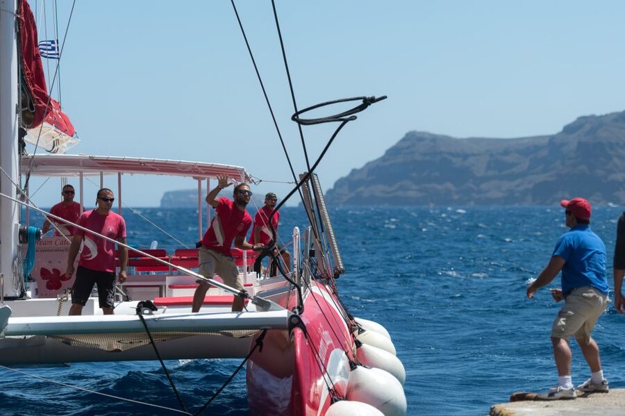 Santorini: Dream Catcher 5-hour Sailing Trip in the Caldera - BBQ lunch in a secluded bay