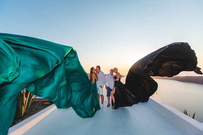 Santorini flying dress photo - Timing, weather, and the strict cancellation rule