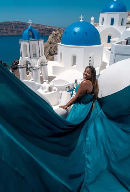 Santorini: Flying Dress Photoshoot Private Entry to Blue Dom - Key points to know before you book