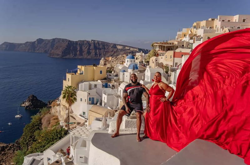 Santorini: Flying Dress Photoshoot Private Entry to Blue Dom - Why a flying dress works so well in Santorini