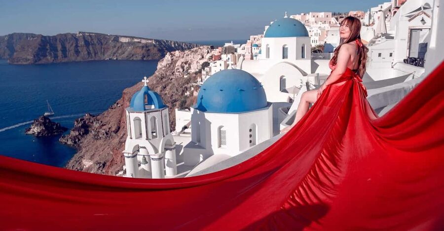 Santorini: Flying Dress Photoshoot Private Entry to Blue Dom - The Blue Dome entry is the main practical advantage