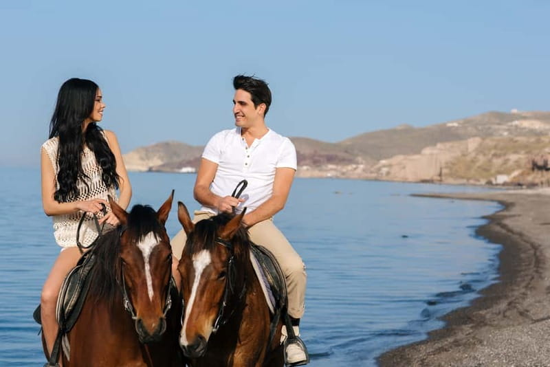 Santorini: Horseback Riding on the Black Sandy Eros Beach - Reaching Eros Beach and the black Aegean shore