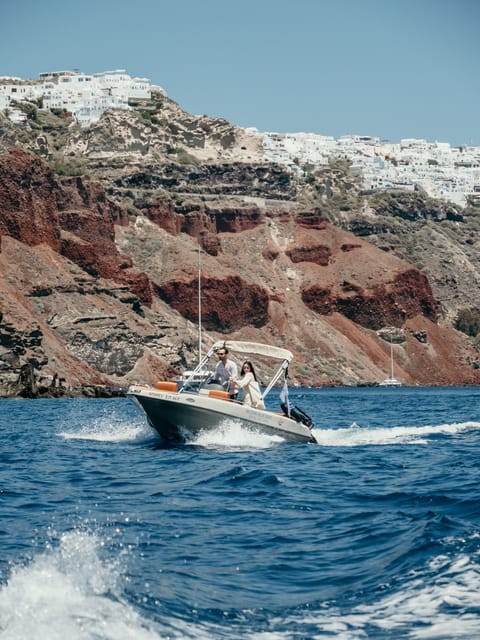 Santorini: License Free, Luxurious Small Boat Rental - Red Beach and White Beach from the water