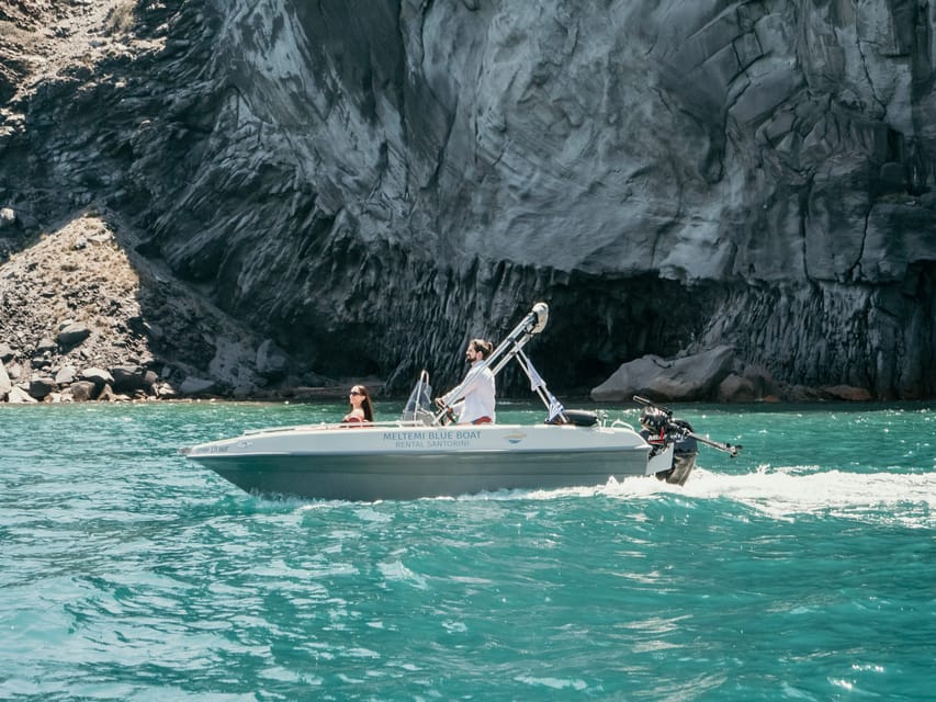 Santorini: License Free, Luxurious Small Boat Rental - Thirassia for a break on shore