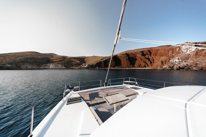 Santorini Luxury Catamaran Private Cruise - Mesa Pigadia snorkeling and swimming