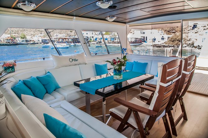 Santorini: Motor Yacht Private Cruise with 5-Course Meal - The caldera and the two volcanic islands