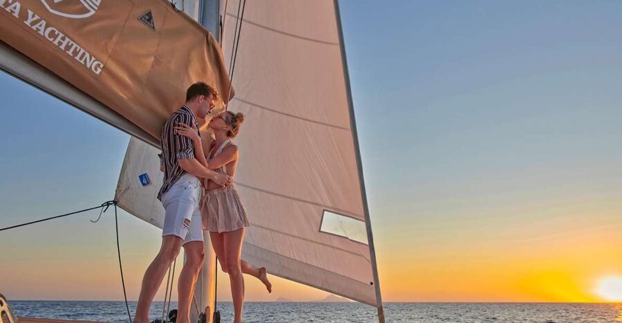 Santorini: Platinum Catamaran Cruise w/ BBQ Meal & Open Bar - Red Beach and White Beach from the sea
