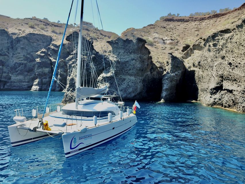Santorini: Private All-In Catamaran Cruise, with Food|Drinks - Nea Kameni hot springs and the long swimming stop