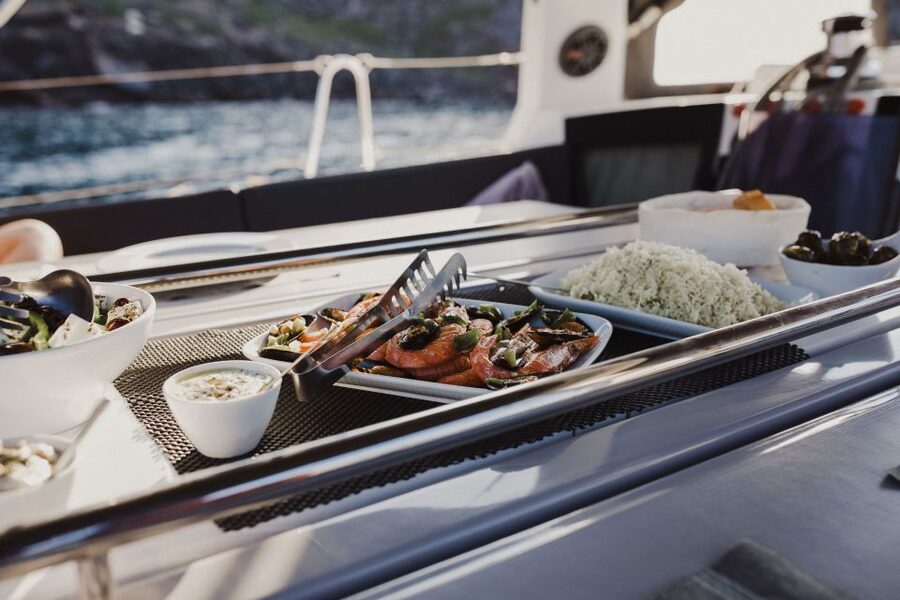 Santorini: Private Caldera Sailing Trip with Open Bar & Meal - A generous meal served on the boat