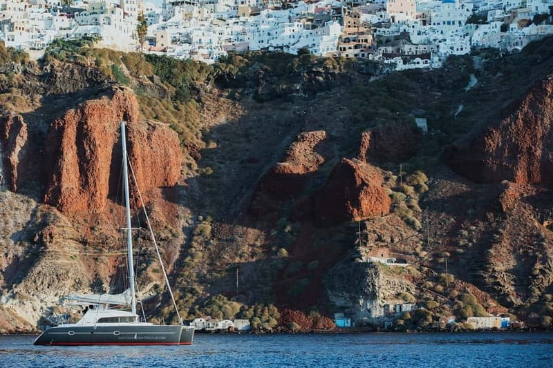 Santorini: Private Catamaran Cruise with BBQ Meal and Drinks - Thirassia and the old village of Manolas