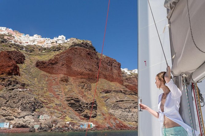 Santorini Private Catamaran Cruise with BBQ, Open Bar & Transfers - Palea Kameni and the volcanic hot springs