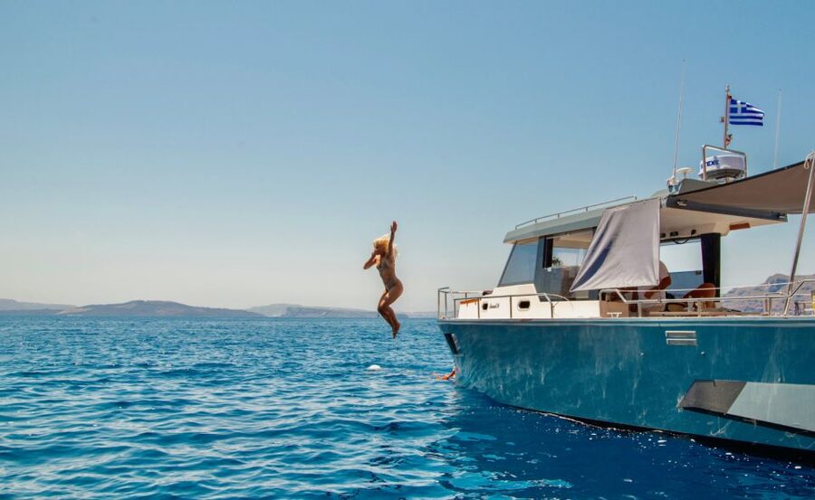 Santorini: Private Diamond 36 Motor Yacht Caldera Cruise - Thirassia offers Santorini’s quieter side