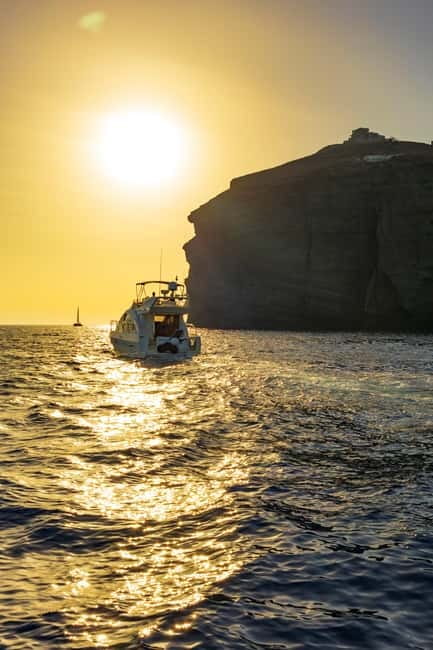 Santorini: Private Yacht Experience of Timeless Elegance - Red Beach, White Beach, and Black Mountain from the water