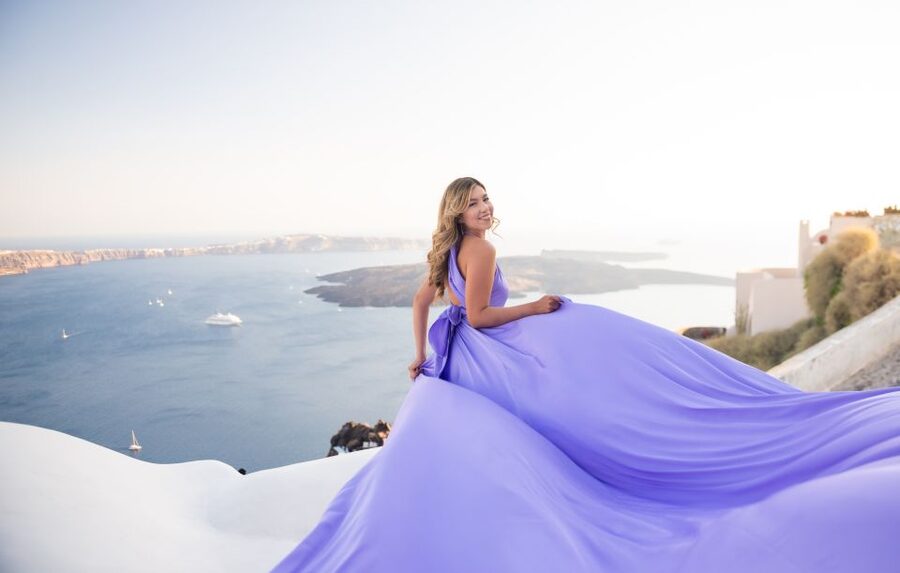 Santorini: Proffessional Flying Dress Photoshoot - The photo spots: blue domes, rooftops, and sea views