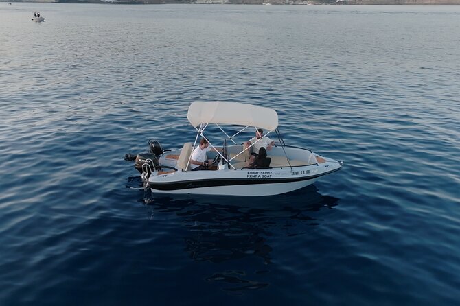 Santorini Rent a Boat - License free private cruise - Comfort, safety, and the small details onboard