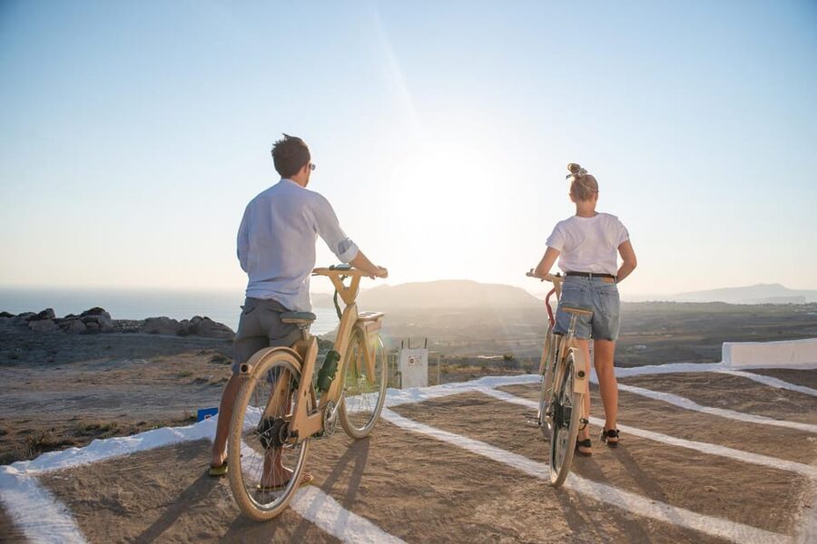 Santorini's Private 2-hour Wooden E-bike Tour - Riding from Perissa into Santorini’s countryside