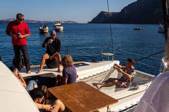 Santorini Sailing Catamaran Daily Cruises w/ Greek BBQ @Thirasia - Thirasia: swim, snorkel, and eat lunch at sea
