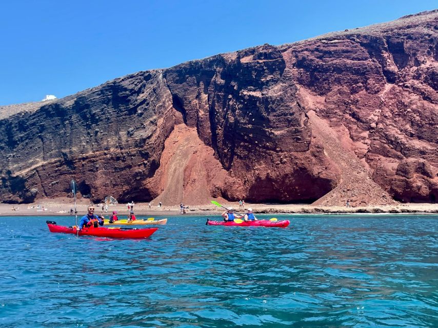 Santorini: South Sea Kayaking Tour with Sea Caves and Picnic - Red Beach and Kambia Beach from the water