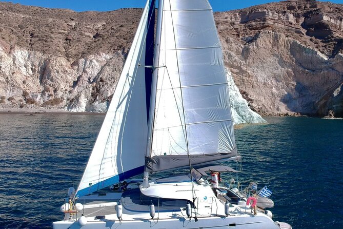 Santorini Sunset:Private All-In Catamaran Cruise (Food&Drinks) - Mesa Pigadia, snorkeling, and lunch