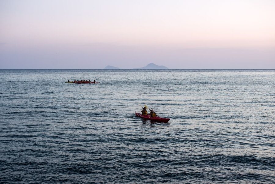 Santorini: Sunset Sea Kayak with Light Dinner - Learning the kayak before the route begins