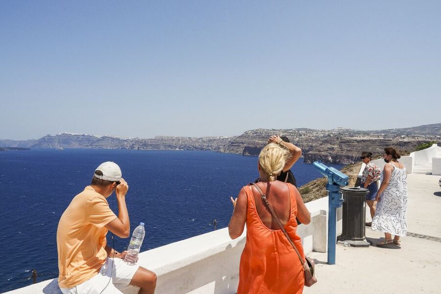 Santorini: Top Sights Day Trip, Wine Tasting, & Oia Sunset - Oia sunset, blue domes, and crowded lanes