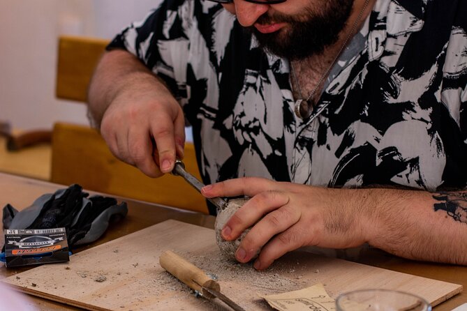 Wine tasting and Carving lesson in Santorini - The wine, appetizers, and first part of the session